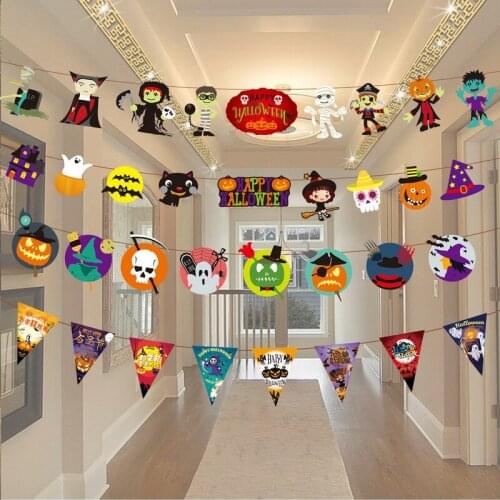 1PC 3M Halloween Bunting Banners Bat Spider Pumpkin Smiley Paper Garland Halloween Party Home Decor Supplies Wall Hanging Flags