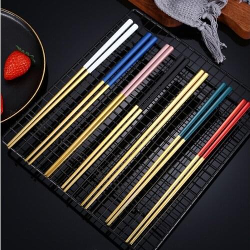 Chinese Gold Chopsticks 6 Pairs Sushi Sticks Korean Metal Reusable Chopsticks Noodles Japanese Chopsticks Japan Kitchen Tools