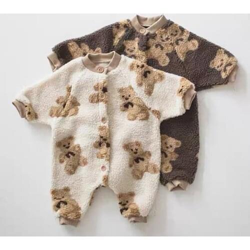 MILANCEL 2020 Baby Rompers Bear Style Toddler Boys Jumpsuits Single Breast Girls Clothing Fleece Baby Out suit