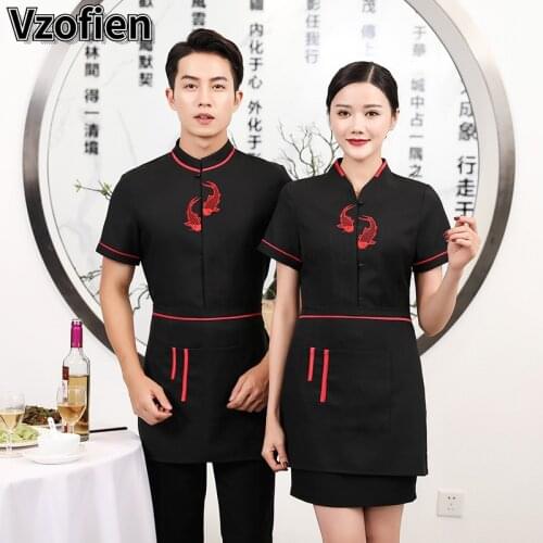 Short Sleeves Waiter Overalls Catering Hotels Restaurants Fast-food Kitchen Tops Food Service Hotel Outfit Summer Workwear