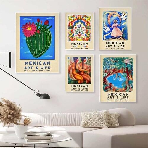 Mexican Exhibition Wall Art Poster Print Retro Flower Plant Craft Canvas Painting Abstract Picture Study Kid Bed Room Home Decor