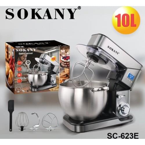 Sokany 2000W 10L Stand Mixer Planetary Mixer Stainless Steel Bowl 6-speed Cream Egg Whisk Whip Dough Kneading Blender With timer