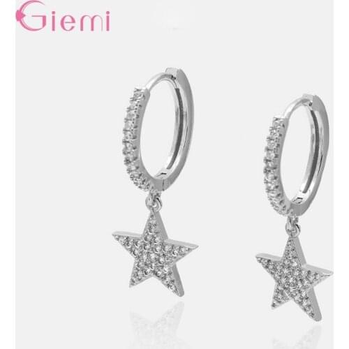 Trendy Zircon 925 Sterling Silver Star Earrings Classic Charm Round Hoop Earrings For Women Fashion wedding Jewelry