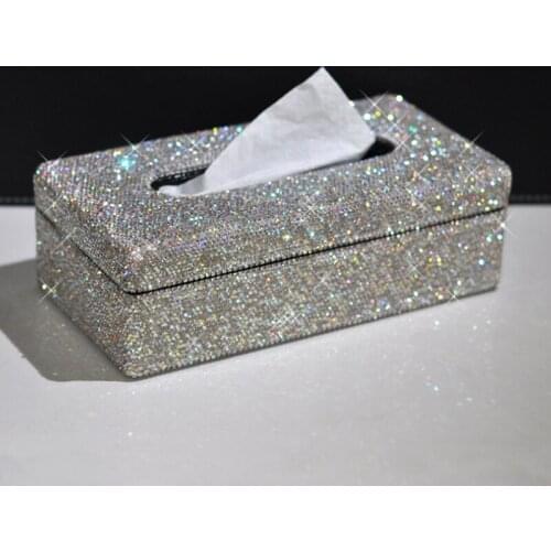 Fashion luxurious Inlaid Rhinestone Tissue Box Home Decoration Container Paper Box Ornaments Living Room Decor