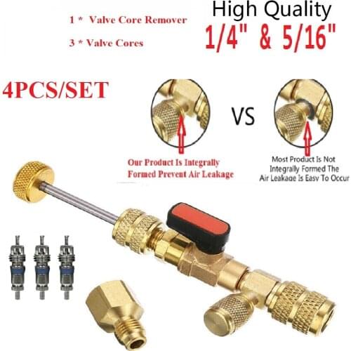 1PC HVAC Valve Core Installer Ball Valve Adapter Tool Remover Dual Size 5/16"&1/4" Port Auto Air Condition Refrigeration Tools