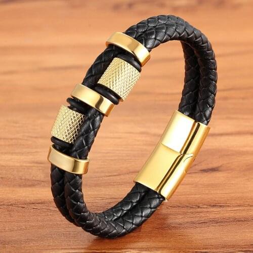 Irregular Pattern Shape Mens Fashion Stainless Steel Leather Bracelet Custom 3 Colors Classic For Handsome Boys Birthday Gift