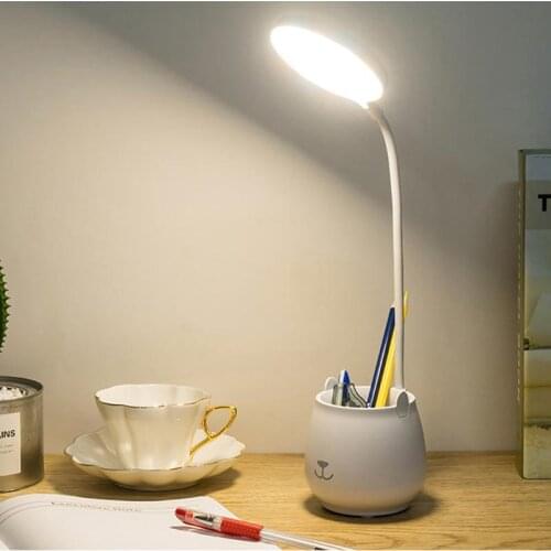 Table Lamp LED Desk Lamp Reading Lamp with Pen Holder Eye-Protect Desk Lamps Dimmable Touch USB Chargeable Table Light