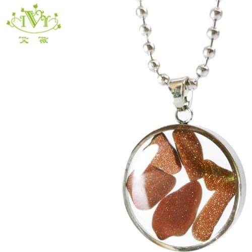 Natural Stone Pendant Necklace Boho Gold Brown Glitter Goldstone Crystal Choker for Women Jewelry Bohemian Custom Necklace Gift