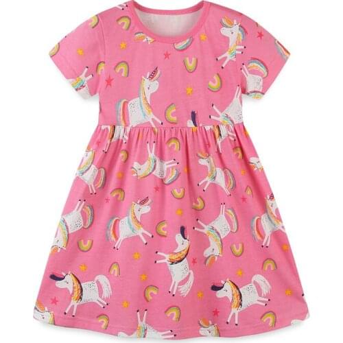 Jumping Meters New Unicorn Girls Dresses Cotton Summer Princess Baby Clothing Party Animals Print Cute Childrens Costume