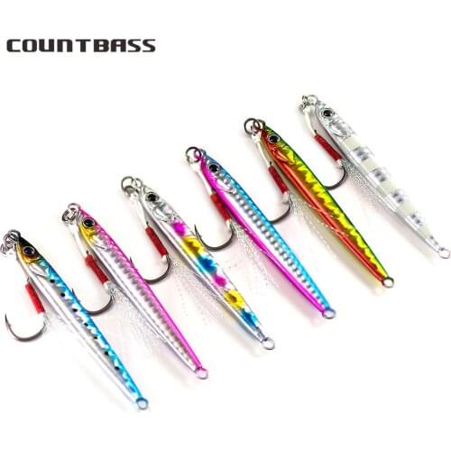 COUNTBASS 6PCS 15g 20g 30g 40g Slide Stick Jigging Fishing Lure Rigged Assist Hook Metal Jigs Slim Bait Casting Jig