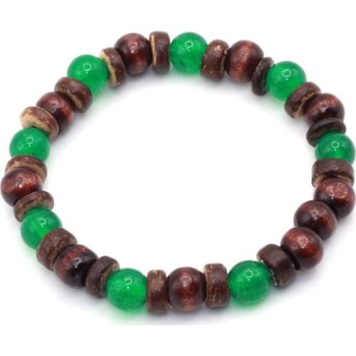 10 Colors 8MM wood and coconut beaded stretch upcycled beads natural materials earthy tribal Mens surfer bracelet