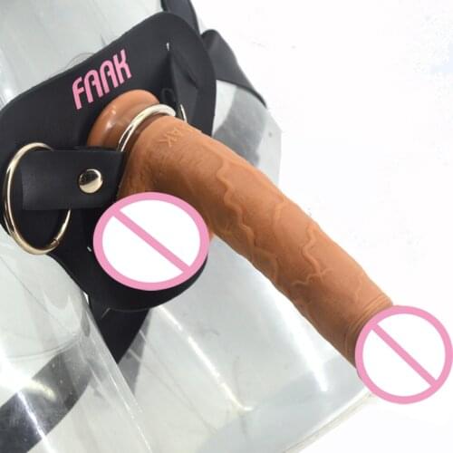 FAAK silicone realistic dildo leather strap on penis lesbian flirt masturbator sex toys for women anal dildo suction sex shop