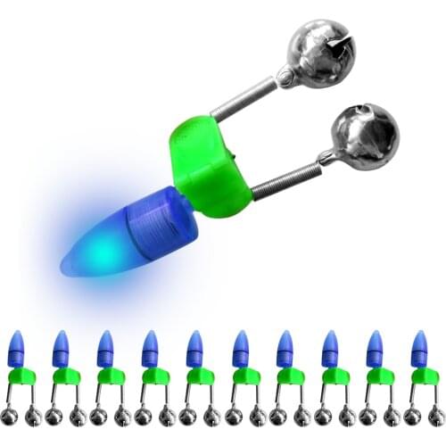 10pcs LED Night Fishing Rod Bite Bait Alarm Light with Twin Bells Ring Fishing Bite Alarm Indicator carp fishing accessories