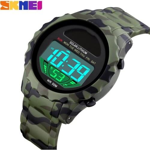 SKMEI Solar Power Digital Watch Men Outdoor Sport Mens Watches Chronograph Multifunctional Waterproof 5Bar Fashion Clock 1585