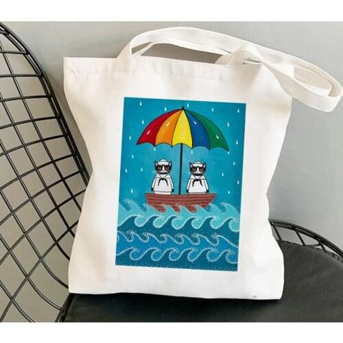 Shopper French Press Coffee Cats A Rainy Day at Sea Tote Bag women Harajuku shopper handbag girl shopping bag Lady Canvas Bag