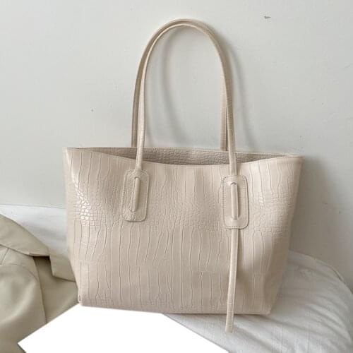 New Simple Women Tote Bag PU Leather Large Capacity Solid Color Handbags Fashion All-match Ladies Shoulder Bag