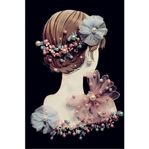 Heavy Craft Beaded Pearl Fairy Three-dimensional Flower Pure Cotton Stretch All-match T-shirt Women Black Top Graphic Tee