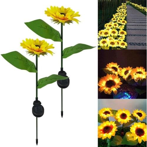 Solar Garden Lights Outdoor, 2 Pack Solar Sunflower Light Waterproof LED Solar Path Lights for Porch, Yard, Lawn Landscape Light