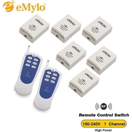 EMylo AC 100-240V 2500W Learning Smart Wireless RF Remote Control Switch For Light 2 Transmitter & 6X 1 Channel Relays
