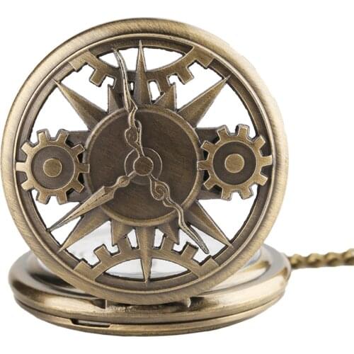 Vintage Retro Bronze Hollow Gear Movement Quartz Pocket Watch Pendant Gift With Chain Pocket Watches