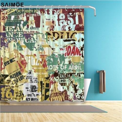 Ambesonne Retro Shower Curtain Grunge Collage Print Posters Waterpoor Bathroom Curtain Polyester Fabric Bath Decor Curtains Sets