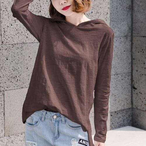 100% cotton hooded women t-shirts 2019 summer new solid slim sexy long-sleeved top & tees fashion outwear coat tops
