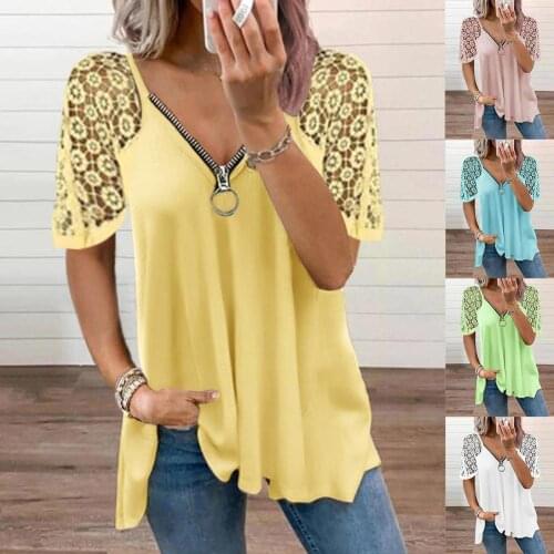 Summer Women Lace Patchwork Short Sleeve Shirt Plus Top For Ladies T Female V-Neck Size Casual Elegant Shirt Loose Te K1V7