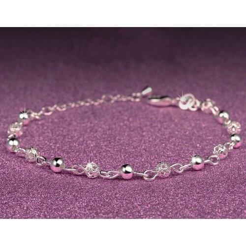 Womens Fashion Silver Plated Bracelet Simple Charming Crystal Ball Beads Hollow Out Chain Bracelets Party Jewelry Couples Gift
