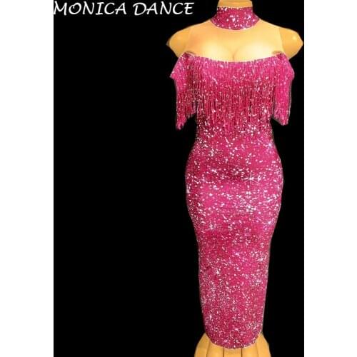 9 Colors Women Sexy Stage Sleeveless Sparkle Tassel Nightclub Party Stage Wear Dancer Singer 3D Printed Bling Costumes Dress