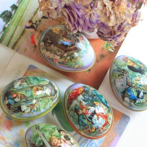 13 Styles 10cm Easter Eggs Painted Eggshel Tin Boxes Pills Case Wedding Candy Can Metal Tin Cans Jewelry Accessories Gift Box