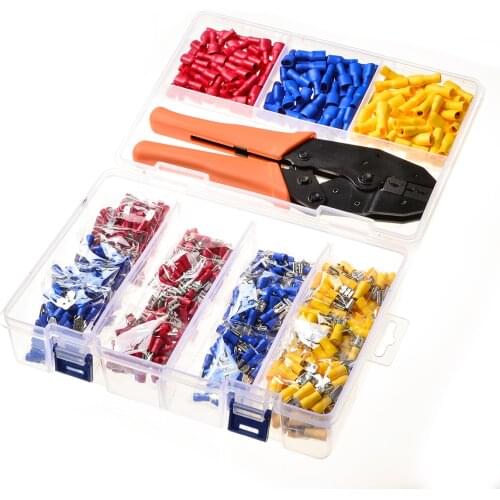 1Pcs Crimping Plier 900Pcs Cable Lugs Assortment Kit Insulated Electric Wire Cable Connectors Hand Crimp Tool Terminals Set