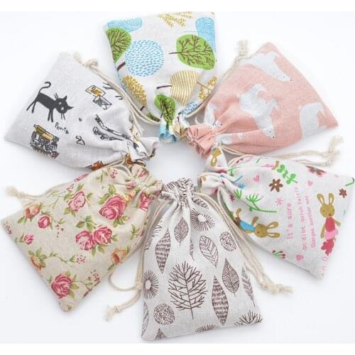 10pcs/lot Reusable Casual Drawstring Cotton Linen Storage Bag Gift Candy Jewelry Organizer Makeup Cosmetic Coins Keys bag