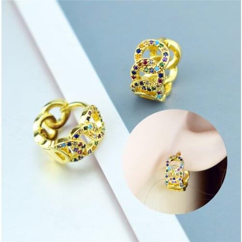 2021 New Rainbow Zircon Hoop Earrings Geometric Twist Cross New Design for Women Party Jewelry Gift