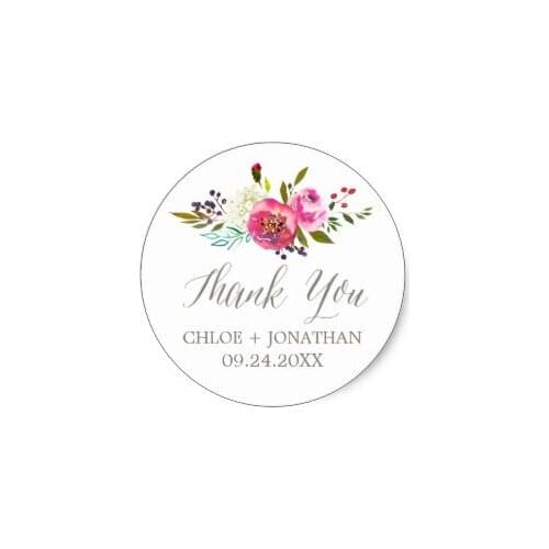 3.8cm Simple Watercolor Bouquet Thank You Wedding Favor Classic Round Sticker