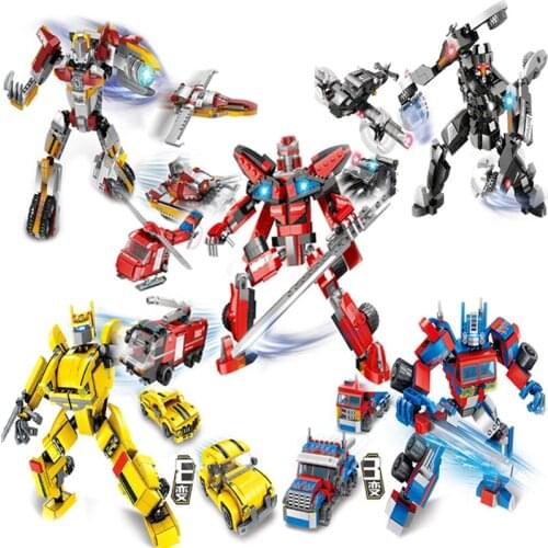 Cartoon animal cat mouse Transformation Robot plane Car tank fighter Deformation model child building blocks bricks toy gifts