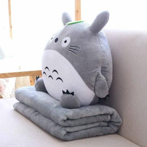 35cm Plush Totoro Pillow Stuffed Animal Cat Soft Dolls Totoro Cushion with Blanket 3 In 1 Plush Toys for Girl Kids Birthday Gift