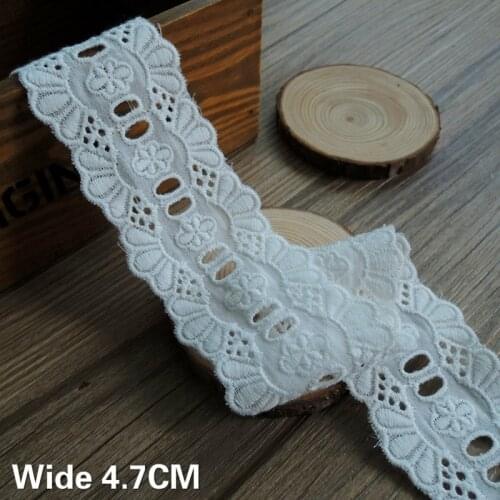 4.7CM Wide White Cotton Embroidery Fringe Ribbon Dress Lace Material Collar Trim DIY Clothing Curtains Sewing Guipure Decor