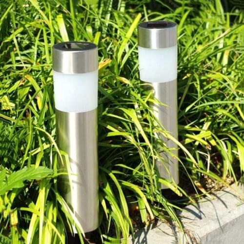 4PCS Stainless Steel Solar Garden Lawn Light Outdoor Landscape Solar Bollard Light Villa Pathway Solar Spike Light