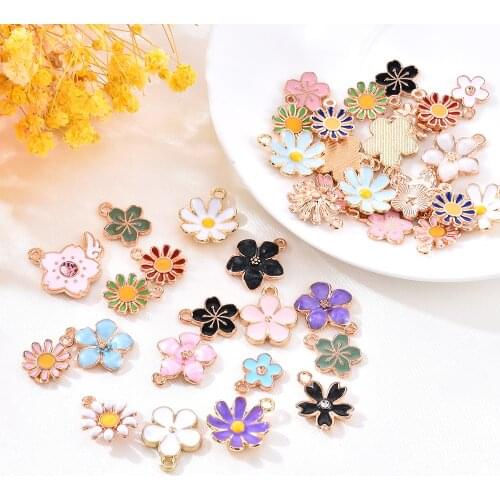 40pcs Assorted Mixed Enamel Alloy Daisy Flowers Pendant Charms DIY Accessories Christmas Jewelry Making
