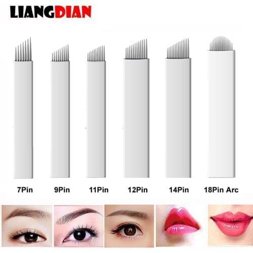 50pcs Disposable White Permanent Microblading Needle Cartridge For 3D Embroidery Tattoo Pen Manual Eyebrow Lips Permanent Makup