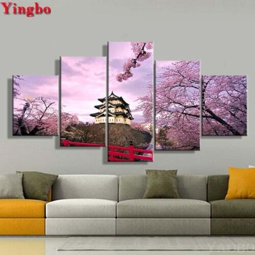 5d Diamond Painting 5 Pieces Plum Blossom Scenery Full Square Round 3d Diamond Embroidery Diamond Mosaic Decoration Crafts