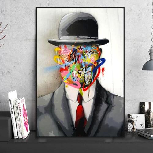 Magritte Abstract Art Figure Canvas Painting Street Graffiti Wall Art Gentleman Poster Print Wall Picture for Home Decor cuadros