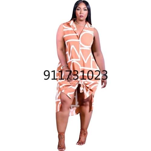 African Sleeveless Dresses for Women African Women V-neck Printing Plus Size Shirt Dress African Clothes for Women