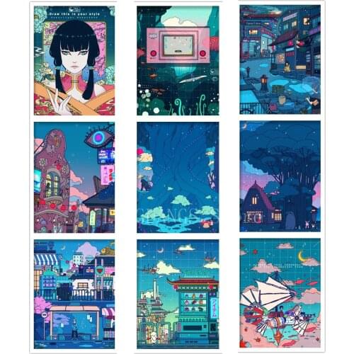 5D DIY Diamond Painting Cartoon View Street Night Tree Cut Diamond Mosaic Landscape Embroidery Cross Stitch Art Set Home Decor