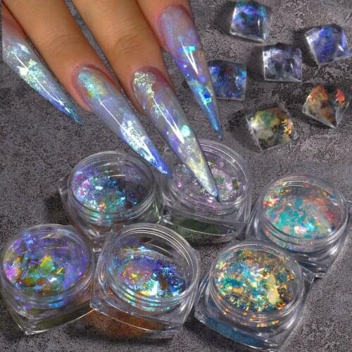 1Box Holographic AB Nail Glitter Crystal Fire Opal Flakes for Pigment Mermaid Irregular Nail Sequins Manicure Decor SAXR01-07