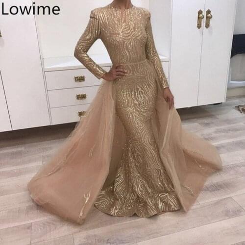 Middle East Glitter Formal Prom Dresses Two Pieces Muslim Champagne Long Evening Dress Mermaid Abendkleider Arabic Gowns Party