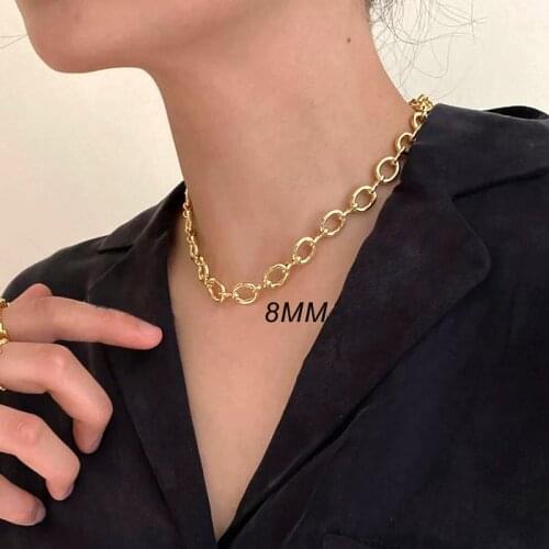 Risul Stainless steel 8mm Big Rolo O Cable gold color Chain women female Floating Locket cable necklace long choker