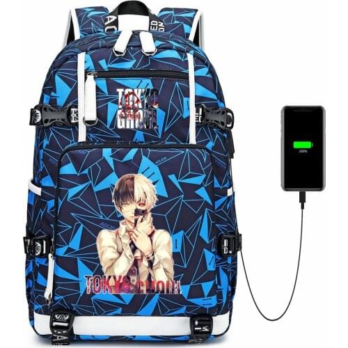 Anime Tokyo Ghoul Canvas USB Charging Backpack Zipper Casual School Bag Shoulder Bag Mochila Laptop Bag Travel Bag Rucksack