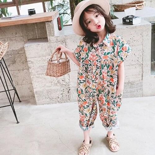 Girls Jumpsuit 2021 Summer Floral Children Overalls Pant For Kids Harem Pants Korean Girls Palysuit