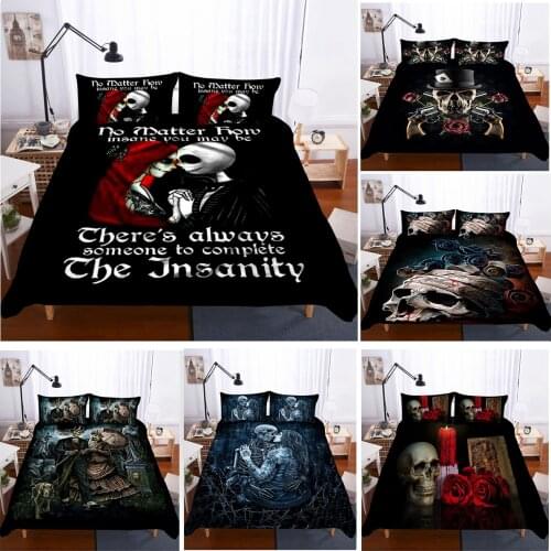 3D Bedding Sets Flower Comforter Pillowcase Full Double Single King Queen Size Human Skeleton Luxury Duvet Cover Set